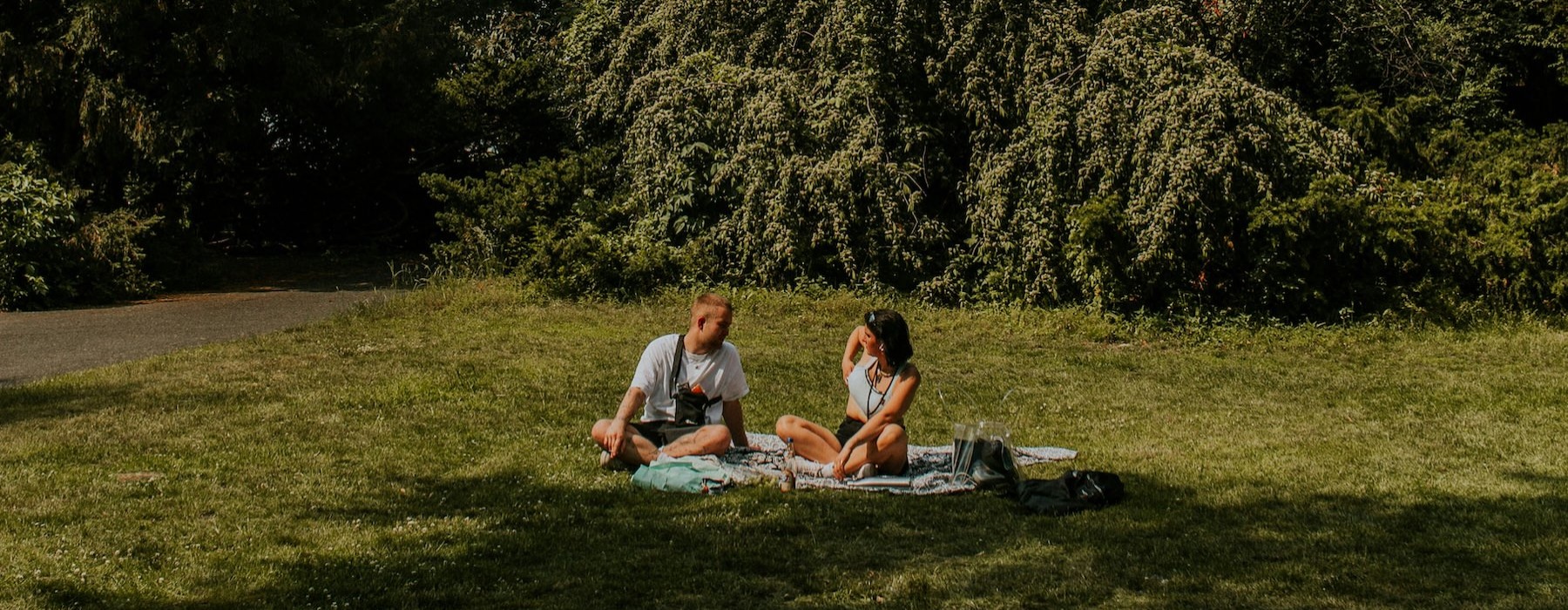 a couple having a picnic in a park
